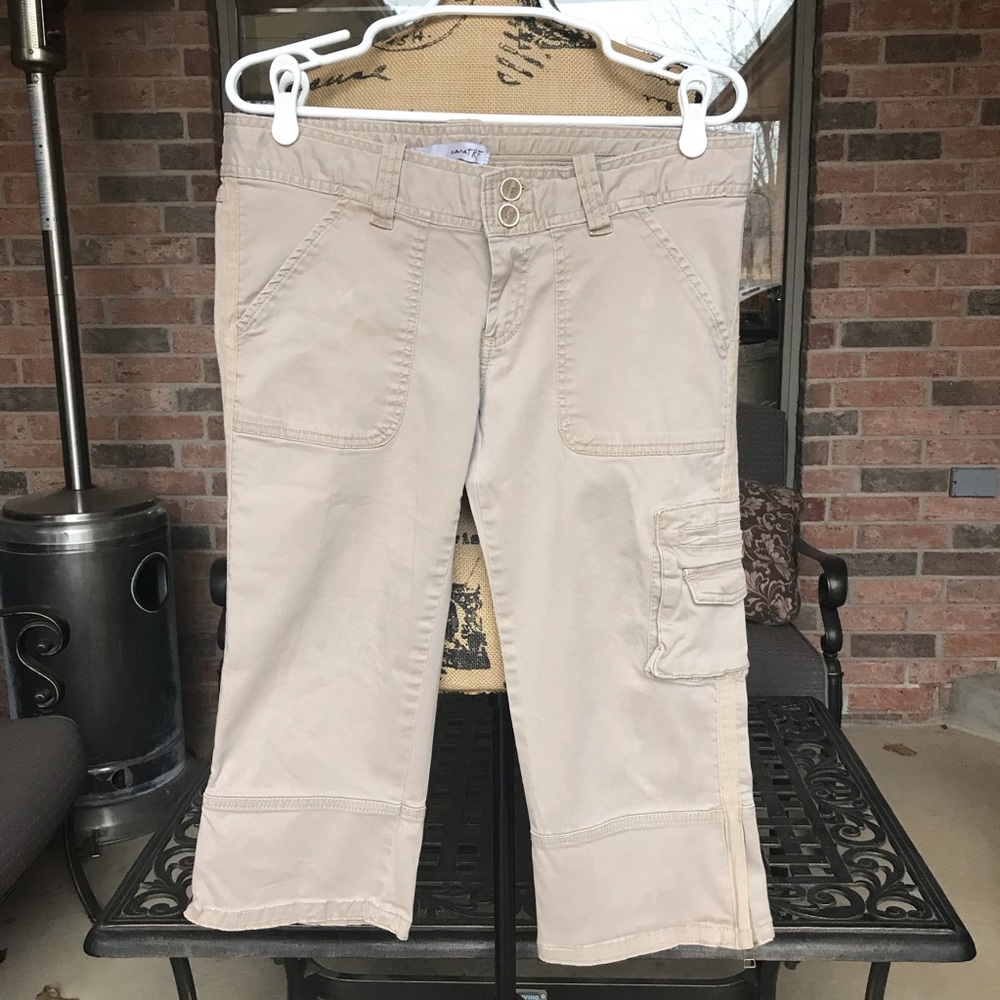 Zara TRF Trafaluc Khaki Cargo Crop Pants